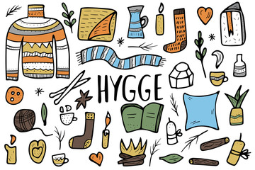 Hygge concept. Vector isolated symbols.