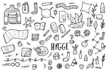 Hygge concept. Vector isolated symbols.