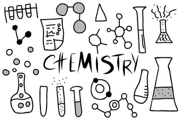 Chemistry doodle objects set. Vector illistration.
