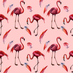 Watercolor flamingo pattern. Hand Drawn bird. Print for textile, cloth, wallpaper, scrapbooking