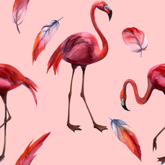Watercolor flamingo pattern. Hand Drawn bird. Print for textile, cloth, wallpaper, scrapbooking