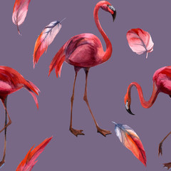 Obraz premium Watercolor flamingo pattern. Hand Drawn bird. Print for textile, cloth, wallpaper, scrapbooking