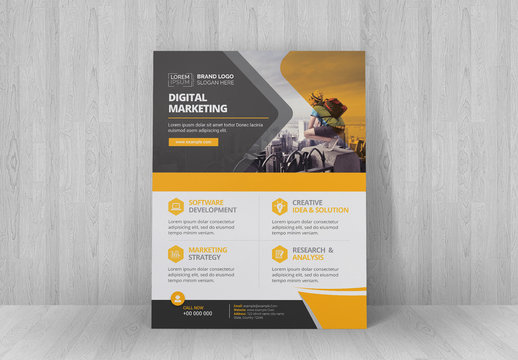 Corporate Flyer Layout with Orange and Dark Gray Elements