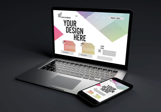 Dark Computer and Smartphone Mockup