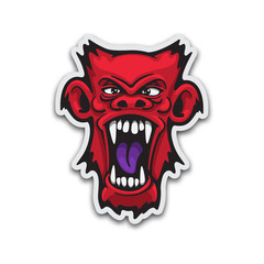 Evil monkey sticker. Isolated vector illustration.
