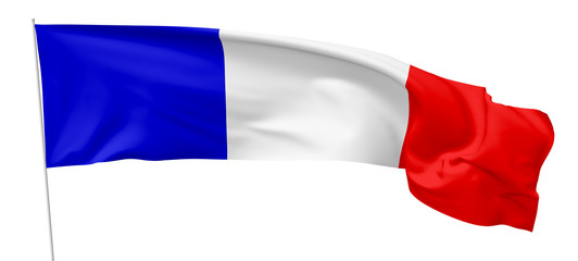 Long national flag of France with flagpole