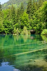 Blausee lake in Alps, Switzerland. The lake was formed by melting Glacier.