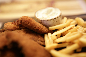 Fish and chips with sauce