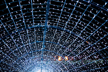 Christmas lights. Circular texture of lights. Starry sky. LED lights