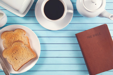 Bible on a Breakfast Tray Ready for a Personal Bible Study