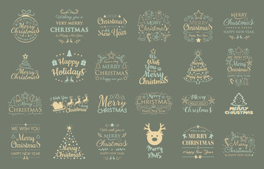 Christmas set with decorations and greetings. Vector.