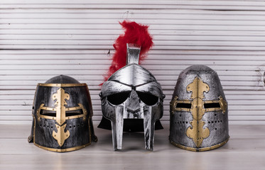 ancient medieval knight helmets
