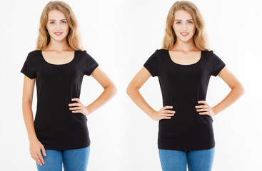 t shirt for designer, two women in t-shirt isolated front view, woman tshirt