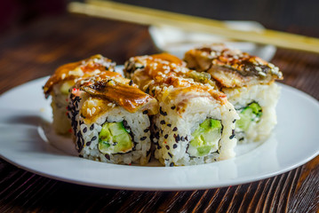 sushi rolls with eel