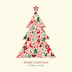 Concept of Christmas card with oraments. Vector.