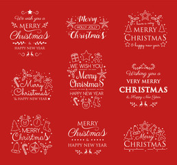 Christmas set with ornaments and wishes. Vector.