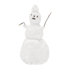 funny snowman expressing no emotions isolated on white background