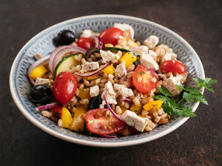 Greek Barley Salad with Vegan Feta