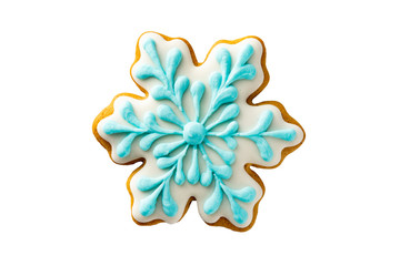 Closeup image of christmas gingerbread snowflake cookie isolated at white background.