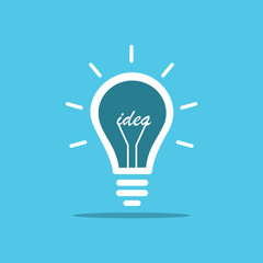 Illustration of light bulb icon on white blue background