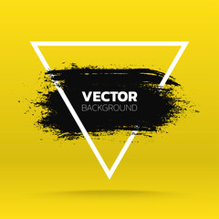 Grunge background. Brush black paint ink stroke over triangle frame. Vector illustration