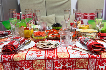 Festive Christmas table decoration, domestic kitchen