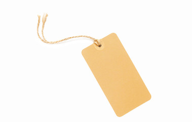 Blank brown cardboard Price tag or label isolated on a white background, File contains with clipping path.