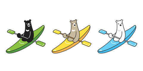 Bear vector polar bear kayak boating boat cartoon character icon logo illustration