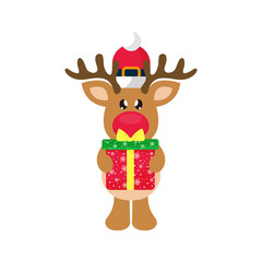 cartoon winter christmas deer with christmas present