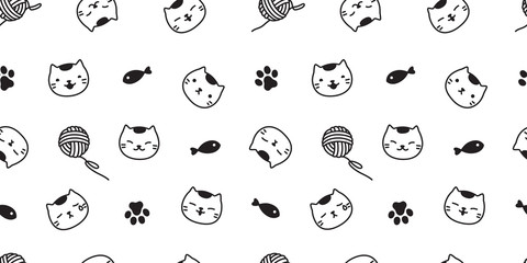 cat seamless pattern vector paw kitten scarf isolated background repeat wallpaper