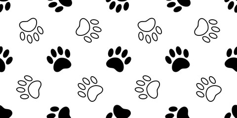 Fototapeta premium Dog Paw seamless pattern vector footprint cat bear kitten puppy scarf isolated cartoon tile background repeat wallpaper illustration