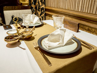 Restaurant interior. dishes on the table