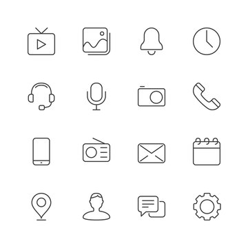 Mobile user interface icons. Editable stroke.