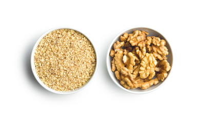 Milled and whole walnuts kernels.