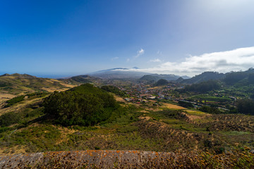 View of the valley, the old capital of the island of San Cristobal de La Laguna and the volcano...