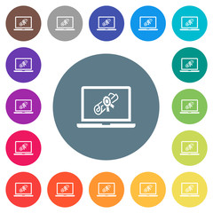 Webinar on laptop flat white icons on round color backgrounds