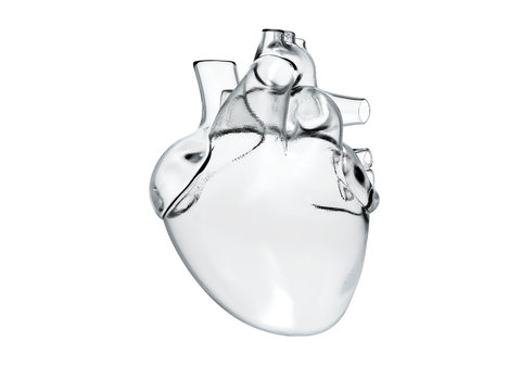 Heart of glass, ice heart, frozen heart, human heart real glass, concept 3d render