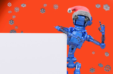 Christmas robot wearing a Christmas hat