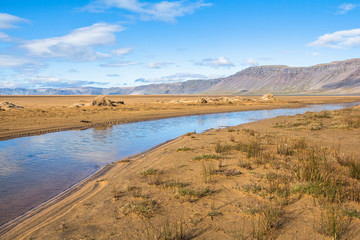 Fototapeta na wymiar Scenic landscape of Raudisandur beach, west fjords, Iceland