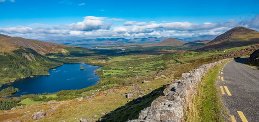 Fototapeta na wymiar Glanmore Lake, along the Ring of Beara, relatively unexplored and less known to tourists than the Ring of Kerry. Lush natural beauty, wild landscapes, unspoilt seascapes and wildlife.