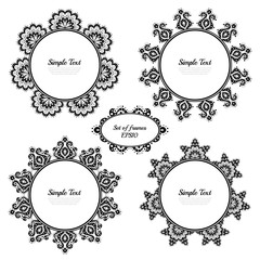 Set of frames in vintage style. Patterns of flowers and curls.