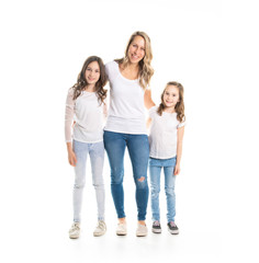 Obraz premium A mother and daughter portrait isolated on white studio.