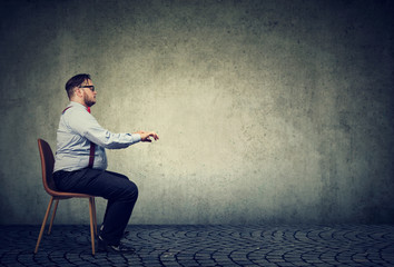 Man sitting at imaginary table