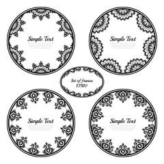 Set of frames in vintage style. Patterns of flowers and curls.