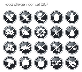 black button food allergen icon set vector