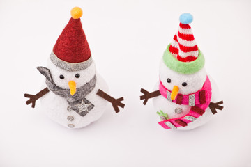 textile snowman figure white background 