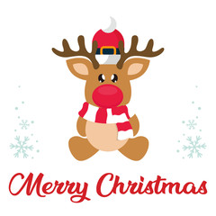 cartoon winter christmas deer sitting and christmas text