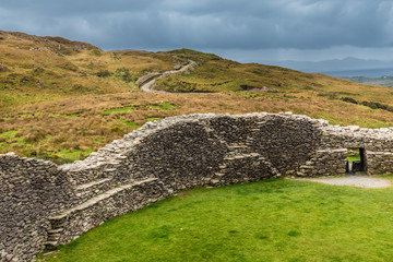 Ruins of the Staigue stone fort, a feat of engineering built during the late Iron Age without mortar, Ring of Kerry, County Kerry, Ireland