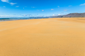Wide Raudisandur beach landscape with sand, Iceland