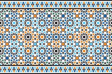 Materiał do szycia Seamless arabic color ornament. Frieze. Horizontal moroccan seamless geometric pattern. Islamic background, textiles, tile, fabric, interior and exterior elements, mosque.1